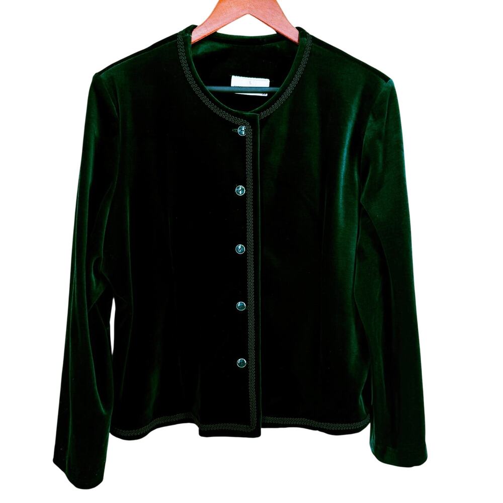 BUTTE KNIT Womens Sz US LARGE 22* Velvet/Velour Green Christmas Blouse Shirt Top